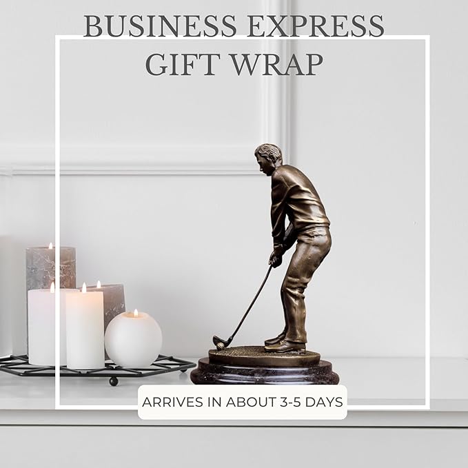 9.1'' Bronze Golf Putting Statue, Handcrafted Golfer Figurine Sculpture with Marble Base, Classic Sports Art Collectible for Home Office Decor and Golf Enthusiasts Gift