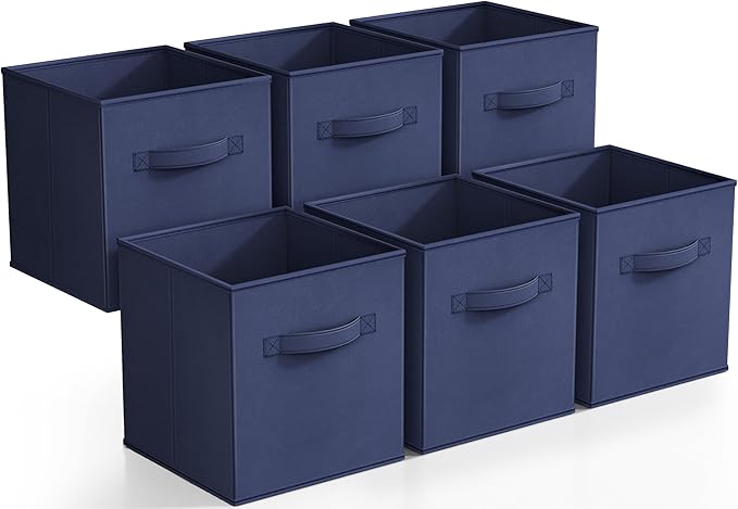 Sorbus Foldable Storage Cubes - 6 Fabric Baskets for Organizing Pantry, Closet, Shelf, Nursery, Playroom, Toy Box, Cubby -11 Inch Dual Handle Collapsible Closet Organizers and Storage Bins (Navy Blue)