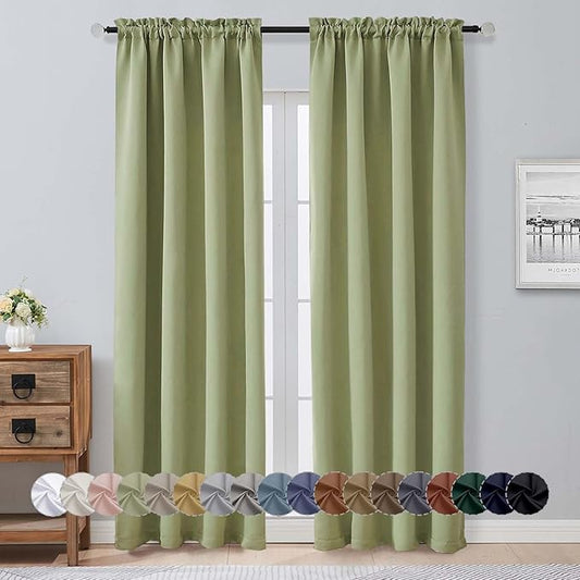 Aiyufeng Sage Green Blackout Curtains for Bedroom 90 Inches Long 2 Panels Set, Solid Privacy Energy Saving Living Room Window Treatment Curtains Blackout Drapes, W40 x L90 Inch, Sage Green