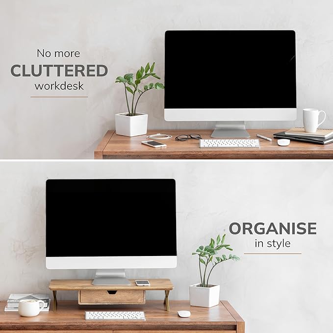 Anji Mountain Monitor Stand - Desktop Organizer & Laptop Riser, Ergonomic Monitor Riser, Space-Saving Monitor Stand for Desk, Durable Construction, Easy Assembly, Ideal for Home & Office,Natural