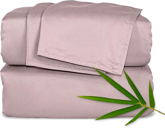Pure Bamboo Twin Sheets, Genuine 100% Organic Viscose Derived from Bamboo Bed Sheet Set, Luxuriously Soft & Cooling, Double Stitching, Lifetime Quality Promise (Twin, Dusty Pink)