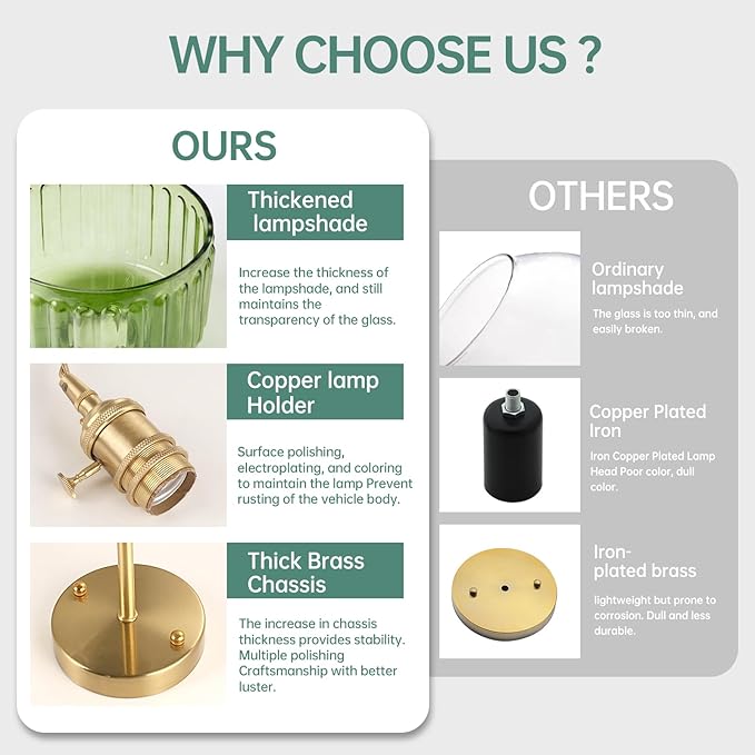 Battery Operated Wall Sconce with Green Striped Shade Pattern Glass Adjustable Chain Retro Gold Wall Mounted Light, Modern Wall Lamp Fixtures Decor for Bedside Bedroom Indoor Doorway