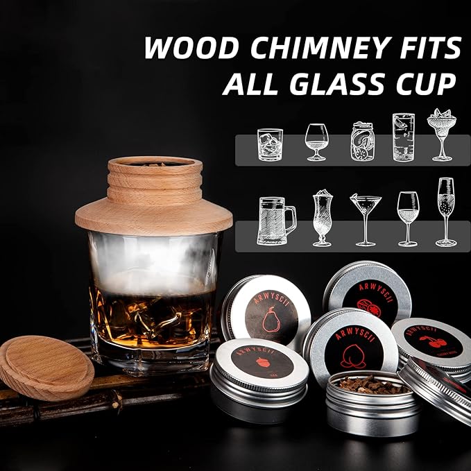 Premium Cocktail Smoker Kit with 6 Wood Smoking Chip Flavors - Perfect for Old-fashioned, Whiskey, and Bourbon Lovers. Great Gift Idea for Husband, or Father's Birthday, Holidays. (Torch Not Included)