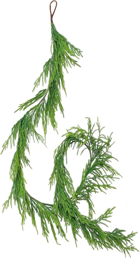 Faux Norfolk Pine Christmas Garland – Real Touch Greenery Artificial Cedar Christmas Garland for Fireplace Mantel, Staircase, Door Frame, Holiday Indoor Winter Décor (12FT)