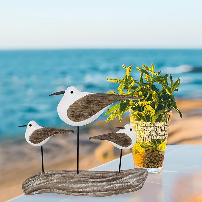 K KILIPES Beach Coastal Wood Seabird Figurine Home Office Table Desk Decor Sea Bird Sculpture Statue for Tabletop Shelf Nautical Bathroom Decoration Ornament Gift