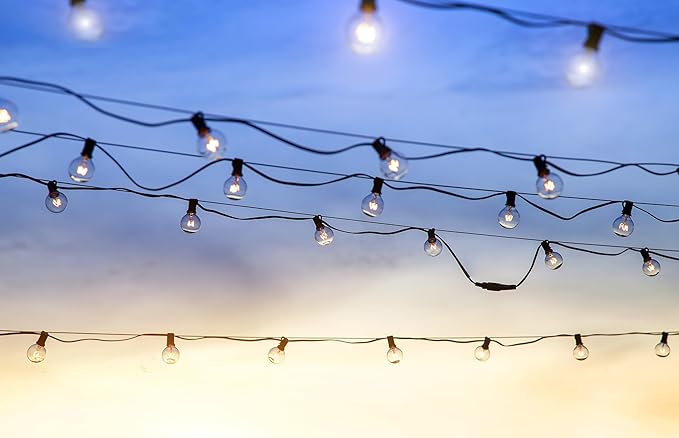 100FT Outdoor String Lights with 102 Shatterproof G40 LED Clear Globe Bulbs for Indoor/Outdoor, 2-Pack 50FT Connectable Hanging Lights for Party Decor
