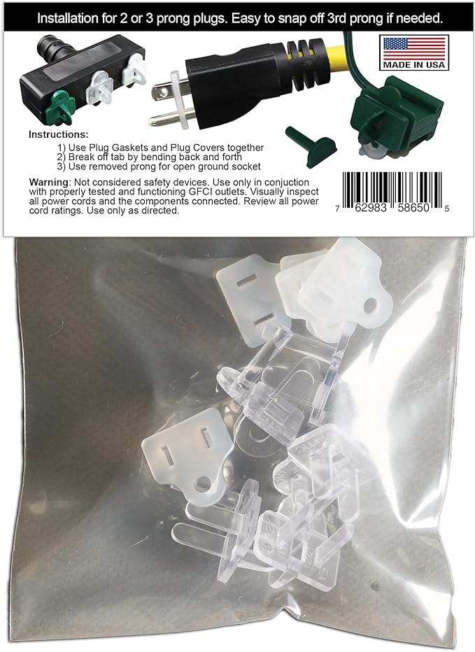 The Original Weatherproof Gaskets & Plug Covers - Made in USA, Outdoor Waterproof GFCI Protectors, Christmas Light Installation, Extension Cords, Stop GFCIs from Tripping (Clear, Qty 5) - by APlugPro