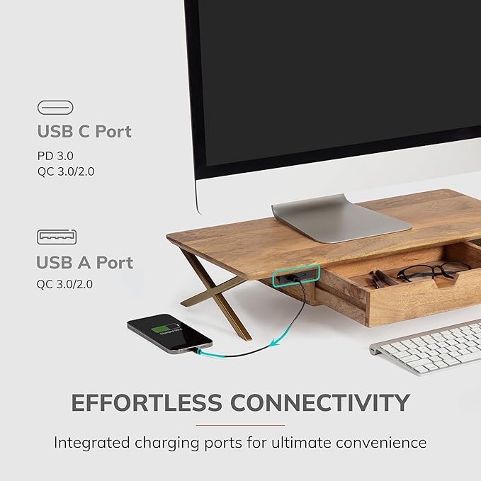 Anji Mountain Monitor Stand - Desktop Organizer & Laptop Riser, Ergonomic Monitor Riser, Space-Saving Monitor Stand for Desk, Durable Construction, Easy Assembly, Ideal for Home & Office,Natural