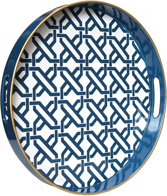 Spsyrine Round Decorative Tray, Plastic Serving Table Tray with Handles for Breakfast, Modern Ottoman Tray for Coffee Table, Bathroom, Kitchen, Living Room, White