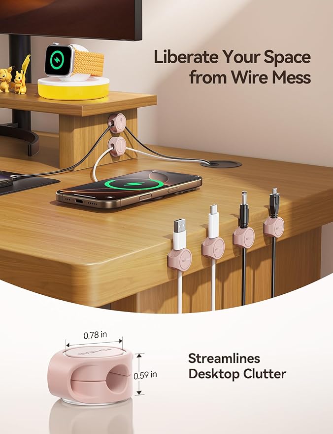 8-Pack Cord Organizer Silicone Magnetic Cable Clips [8 mm Wider Cable Accessible] Desk Wire Management, FLYLEAD Desktop Cord Holder for Nightstand, Office Workspaces Desk Organization Home Accessories