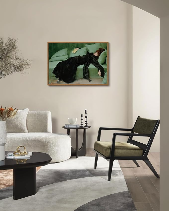 KISSFOX Vintage Portrait Framed Wall Art A Decadent Girl Canvas Wall Art Decadent Young Woman After the Dance Paintings Artwork Rustic Art Prints For Bedroom Bathroom Living Room