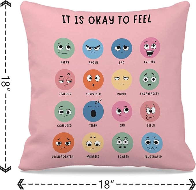 Nogrit Counseling Office Must Haves Throw Pillow Cover, Calming Corner, Mental Health Pillowcase Decor for Home Kids,Mental Health Counselor Gifts, Calming Corner Pillow Covers 18x18 Pink