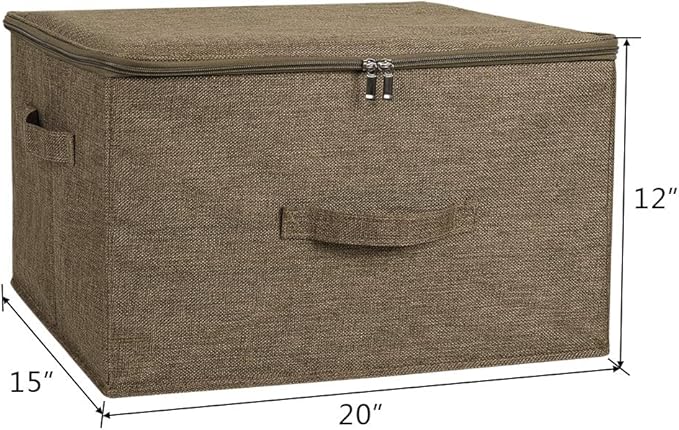 ANMINY 3PCS Storage Bins with Zipper Lids 51.9 Qt Lidded Fabric Storage Boxes Baskets Cubes with Handles Collapsible Washable Cotton Linen Closet Shelf Clothes Organizer - Coffee, Extra Large