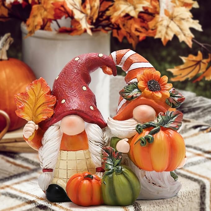 Hodao Fall Thanksgiving Pumpkin Gnome Decorations Handmade Swedish Tomte Gnome Elf for Fall Decor Gift - Thanksgiving Party Home Couple Gnomes Decor - Autumn Gift