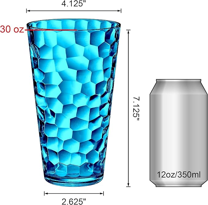 Amazing Abby - Iceberg - 30-Ounce Plastic Tumblers (Set of 6), Acrylic Drinking Glasses, Mixed-Color Reusable Plastic Cups, Stackable, BPA-Free, Shatter-Proof, Dishwasher-Safe