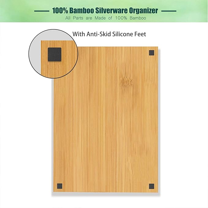 Bamboo Kitchen Drawer Organizer, 11.6" W x 17" H Silverware Utensil Tray Holder, Wood Cutlery Tray for Silverware, Flatware, Bedroom, Organization of office supplies