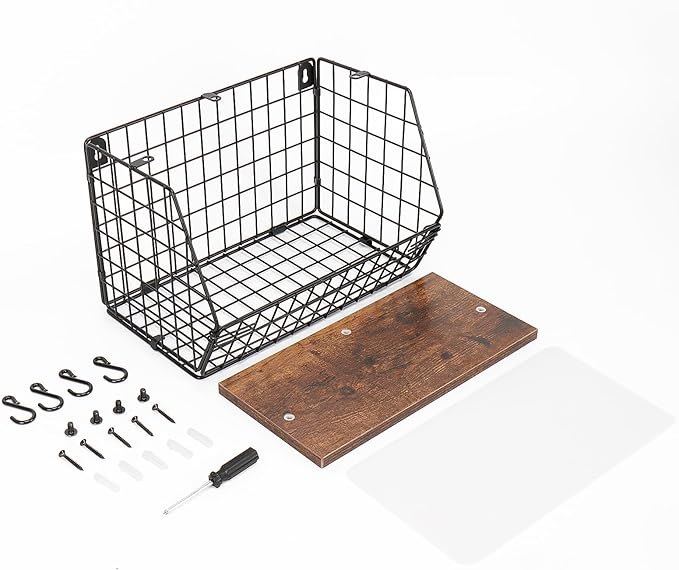 Livabber Fruit Basket for Kitchen, Metal Fruit Vegetable Storage Bin with 2 Banana Hangers, Countertop Wire Basket Organizer for Snack Potato Onion, Screw Mounted or Stand (Black, 1 Pack)