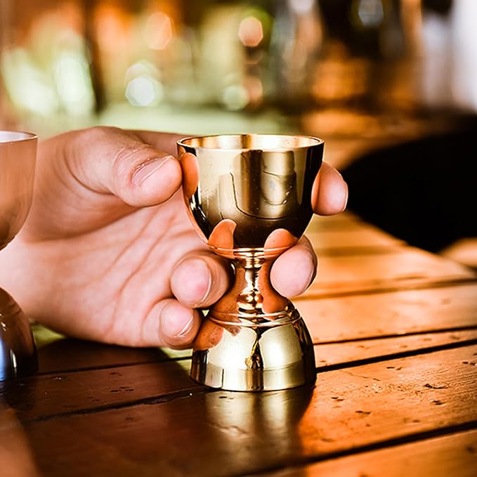 Homestia Premium Bell Jigger for Bartending, Cocktail Measuring Jigger, Shot Measure Double Jigger with Measurements, 2 oz 1 oz Bartender Jiggers Stainless Steel Acohol Measuring (Gold)