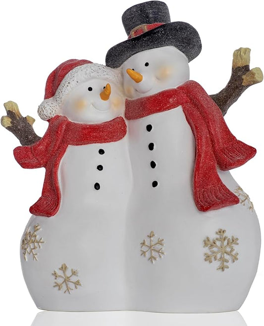 Christmas Decor Snowman Figurines Resin Lighted Indoor Ornaments Holiday Tree Festive Decorations Light Up New Year Gift Decoration for Table (Snowman Couple)