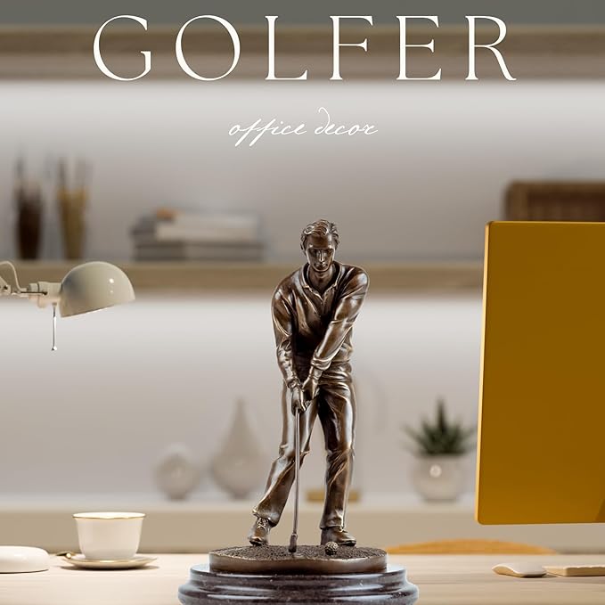 9.1'' Bronze Golf Putting Statue, Handcrafted Golfer Figurine Sculpture with Marble Base, Classic Sports Art Collectible for Home Office Decor and Golf Enthusiasts Gift