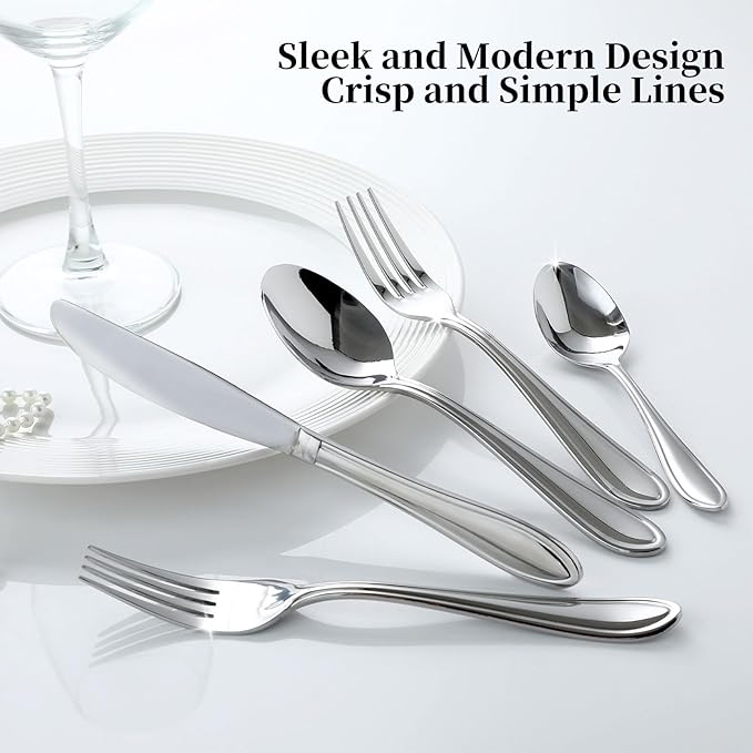 30 Pieces Silverware Set for 6,Stainless Steel Flatware Set,Heavy Duty and Modern Design Cutlery Set,18/0 Rust-Proof Utensils with Forks & Spoons,Mirror Polished Dishwasher Safe