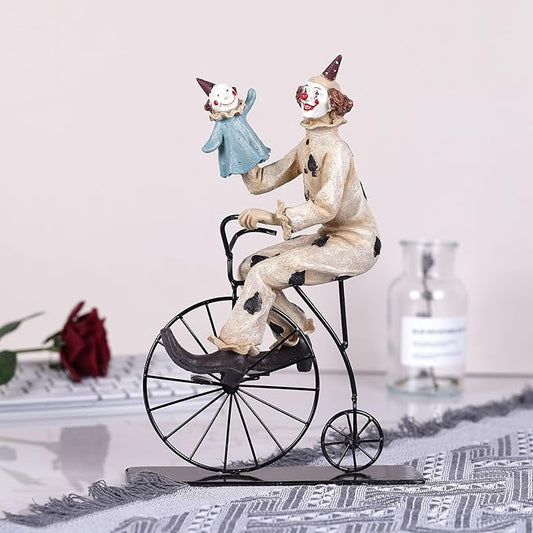 orenm Creative Clown Circus Statues,Interesting Home Decor Resin Sculpture,Handmade Crafts Collectible Art Figures Decor Ornament,Christmas,Parties and Events Desktop Decor (Bicycle)