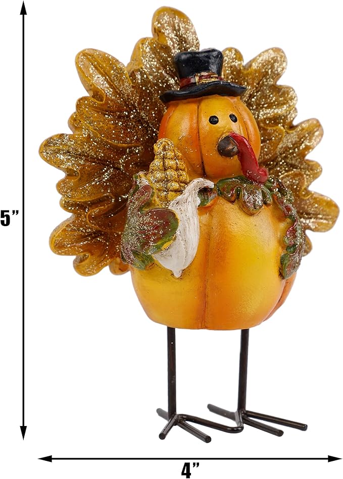 YOFIT Thanksgiving Turkey Figurine, Set of 2 Resin Turkey Fall Tabletop Decorations, Standing Turkey Couple Harvest Decor for Home Table Kitchen