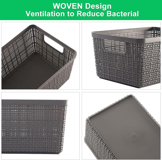 6 Pack Plastic Storage Baskets With Lids,Grey Breathable Stackable Storage Bins,Small Storage Containers,for Organizing Storage Baskets on Desktops,Closets,Playrooms,Classrooms,Offices