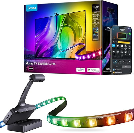 Govee TV Backlight 3 Pro with HDR Triple Camera, 16.4ft 5-in-1 RGBWWIC LED Strip Lights That Change with 75-85 Inch TVs, 75LEDs/m, Supports AI Filter, Smart App and Vioce Control, DreamView Sync