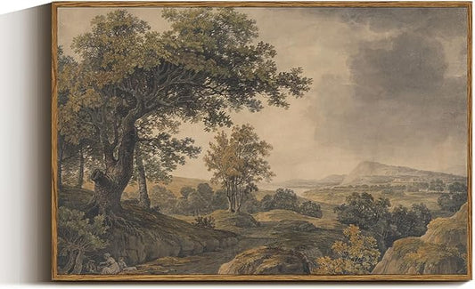 VIYYIEA Vintage Framed Canvas Wall Art, Antique Tree Mountain Art Prints, Classical European Landscape Decor for Living Study Room Bedroom Hallway Fireplace Office, Rustic Country Decor,16x24 Inch