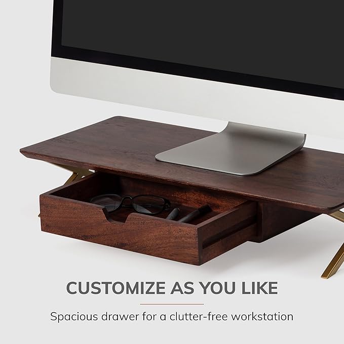 Anji Mountain Monitor Stand - Desktop Organizer & Laptop Riser, Ergonomic Monitor Riser, Space-Saving Monitor Stand for Desk, Durable Construction, Easy Assembly, Ideal for Home & Office,Walnut