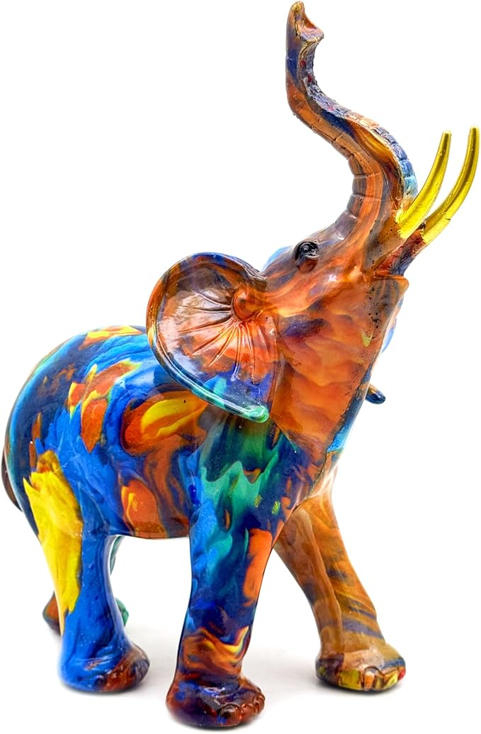 Colorful Elephant Statue Sculpture Figurine for Home, Office, Living Room, Desktop Decoration, Garden Outdoor Decor (Large)