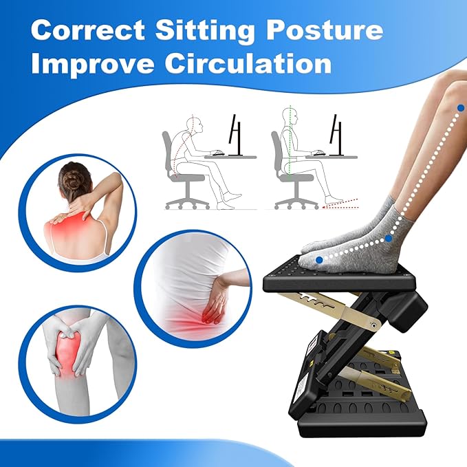 Foldable Foot Rest, Computer Foot Rest Under Desk, 12Modes Adjustable Ergonomic for Office, Loading Capacity 80 pounds, Removable EVA Cushion, Black