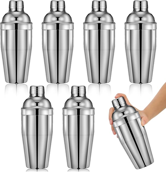 Nitial 6 Pcs Bar Cocktail Shaker Professional Stainless Steel Martini Drink Mixer with Built-in Strainer for Bartending No Leaks Boston Shaker for Bar Party Drink Mixing Tool(18.6 oz,Silver)