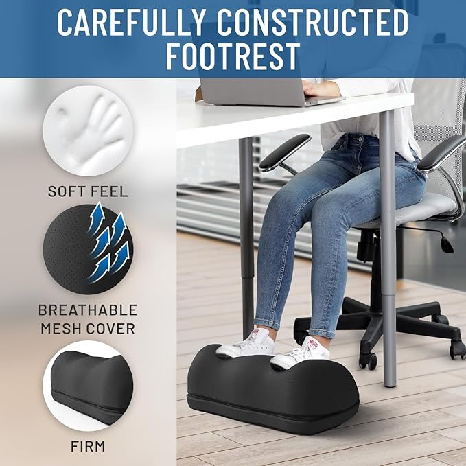 Everlasting Comfort Adjustable Cloud Foot Rest for Under Desk at Work with Pressure Point Nodes - Comfortable Memory Foam Office Foot Stool & Under Desk Pillow for Gaming & Home Accessories