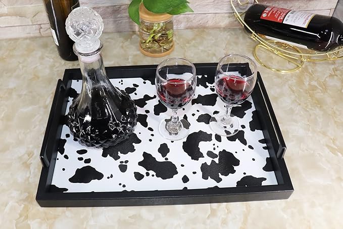 MCBZ Living Room Decorative Tray, Serving Tray, Coffee Table Tray, Leather Tray, Hardware Handle 16.5 x 12.6 inches (Black)