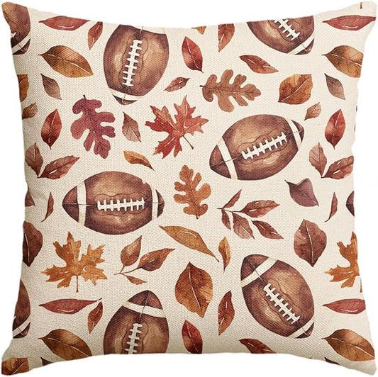 AVOIN colorlife Fall Football Maple Leaves Throw Pillow Cover 18x18 Inch, Seasonal Autumn Thanksgiving Harvest Cushion Case Decoration for Sofa Couch
