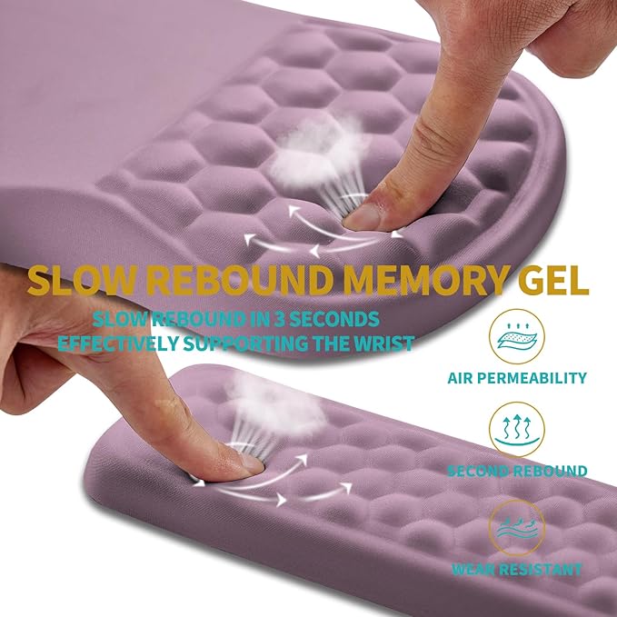 Hokafenle 2 in 1 Ergonomic Mouse Pad Wrist Support & Wrist Rest for Computer Keyboard Set, with Relieve Carpal Tunnel Pain Massage Bulge and Full Memory Gel Design (2In1 Set, Purple)