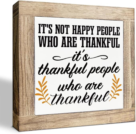 Thanksgiving Wooden Box Signs, It's Thankful People Who Are Thankful Sign, Fall Decor for Home Office, Wooden Decorative Fall Sign, Thanksgiving Gift for Friends Family, 5.9X5.9X0.7inches