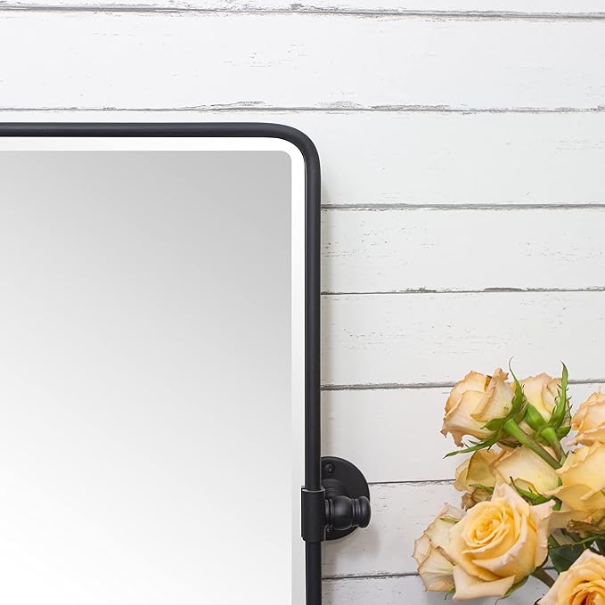 TEHOME Horizontal Pivot Mirror Black Tilt Mirror for Bathroom Beveled Metal Framed Pivoting Rectangle Bathroom Mirror, Overall 38.91x 23 inches (Mirrror 35 x 23 inches)