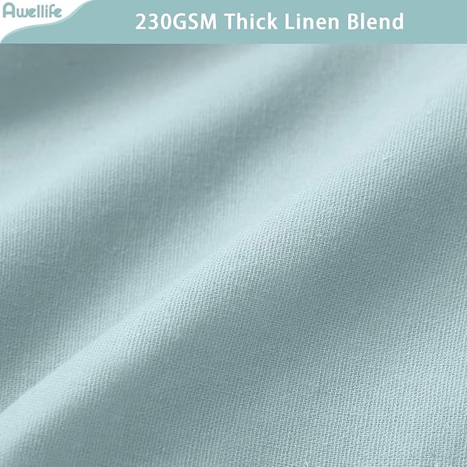 Awellife Farmhouse Blue Shower Curtain Button Linen Textured Woven Fabric,Country Style,72x72 Inch