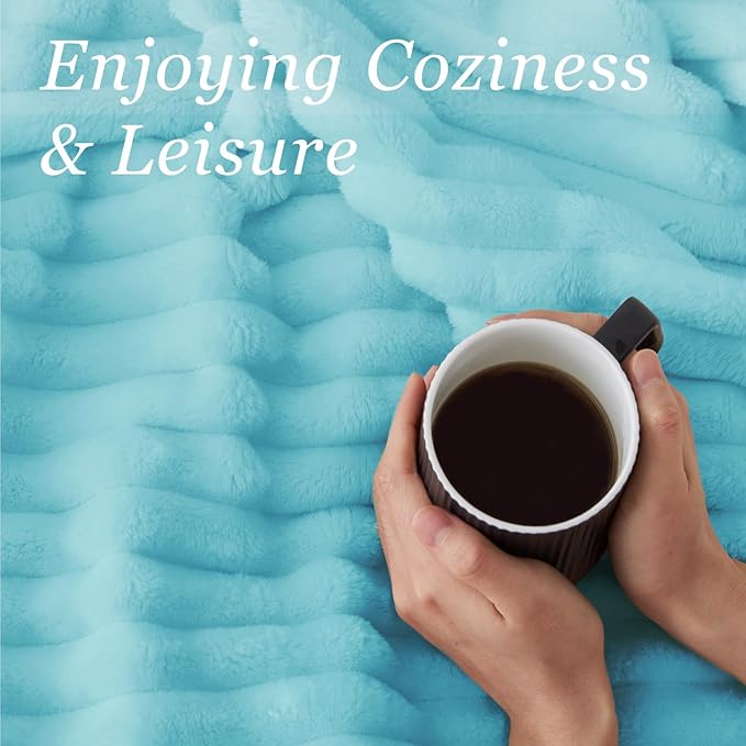 BEDELITE Fleece Throw Blanket for Couch - 300GSM Soft & Warm Fluffy Sky Blue Blanket, Decorative and Giftable Striped Blankets for Women, Men, 50"x60"