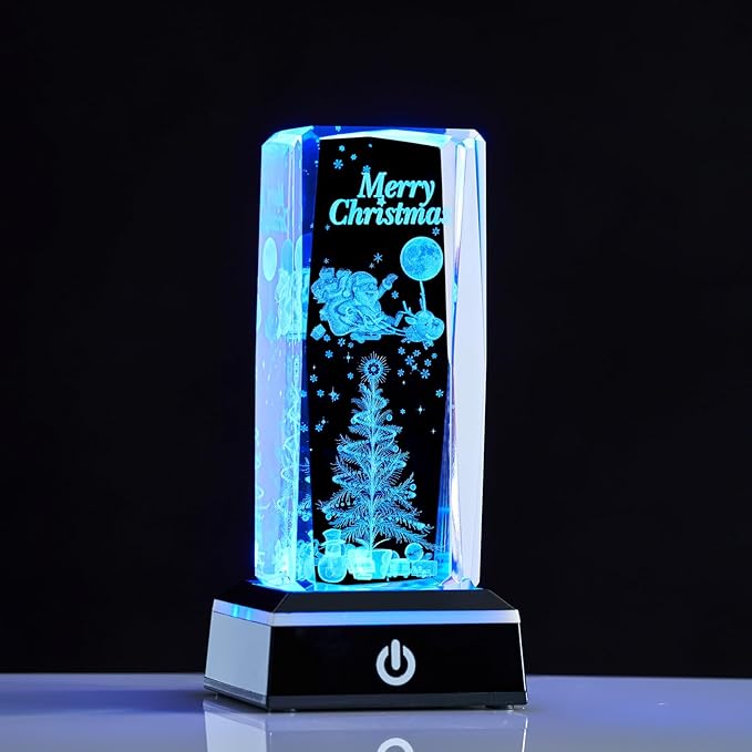 3D Crystal Night Light, K9 Crystal LED Lamp with Light Base, Merry Christmas Gifts for Kids, Women, Teens, Boys, Girls, Anniversary, Birthday, Holiday Room Decor(Merry Christmas)