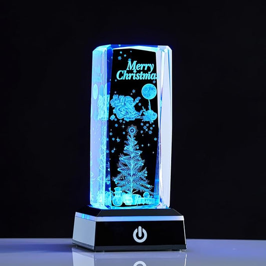 3D Crystal Night Light, K9 Crystal LED Lamp with Light Base, Merry Christmas Gifts for Kids, Women, Teens, Boys, Girls, Anniversary, Birthday, Holiday Room Decor(Merry Christmas)