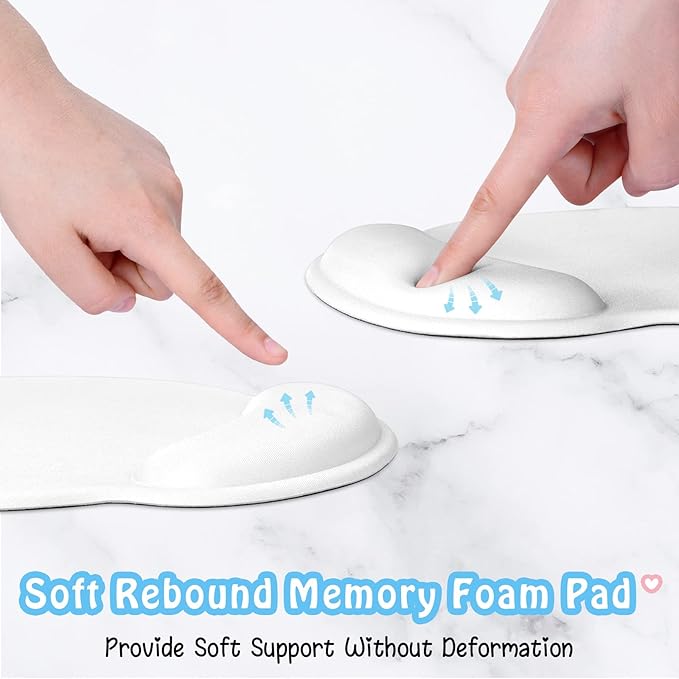 Hsurbtra Ergonomic Mouse Pad with Wrist Rest Support, Gel Mouse Pads with Non-Slip PU Base, Pain Relief Memory Foam Computer Mat, Cute Office Supplies Desk Decro Accessories, Ivory White