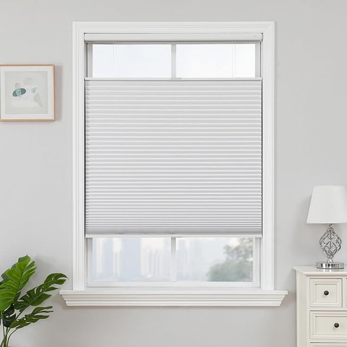 Joydeco No Tools No Drill Blinds for Indoor Windows, Cordless Window Blinds Cellular Shades Top Down Bottom Up Blackout Honeycomb Blinds Thermal Insulated Noise Reduction (White, Custom Size)