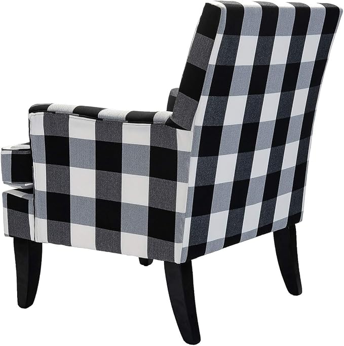 HULALA HOME Modern Accent Chairs Set of 2, Farmhouse High Back Buffalo Plaid Chairs with Wooden Legs & Nail Head Trim, Comfy Upholstered Armchairs for Living Room/Bedroom (Buffalo Black)