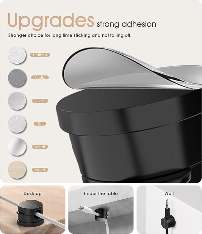 8 Pack Magnetic Cord Organizer [Locking Cable Rotatable] Cable Clips, Nearockle Upgraded Strong Magnetic Cord Holder, Adhesive Wire Keeper Cable Management for Desk,Car,Nightstand,Office,Home(Black)