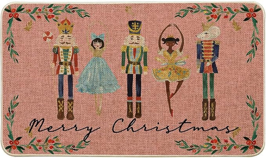Artoid Mode Watercolor Nutcrackers Merry Christmas Doormat, Seasonal Winter Low-Profile Rug Switch Mat for Indoor Outdoor 17x29 Inch
