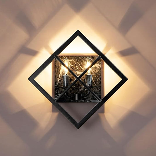 Black Wall Sconces,17.8in Rustic Wall Sconces Mount Lamp Indoor for Living Room Bedroom Bathroom Stairway(E12 Base, Bulbs Not Include 1Pack) Gray Marble Texture